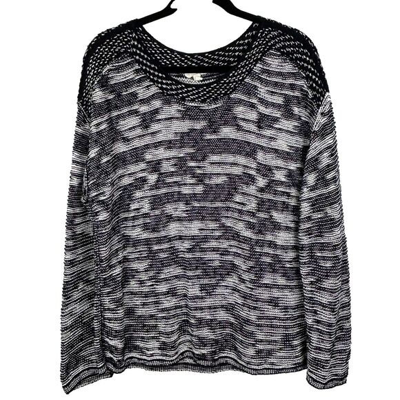 Eileen Fisher Organic Cotton Lightweight Woven Sweater Marled Black & White M - Picture 2 of 13